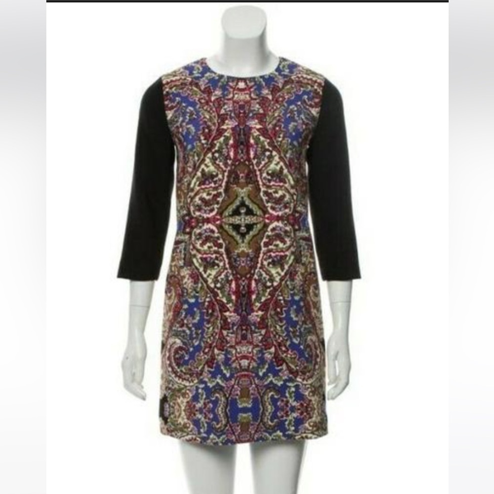 Rachel Zoe 3/4 sleeve Paisley print mini shift dress size 2